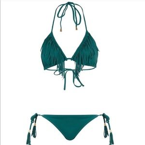 TopShop Green Fringe 2 Piece Bikini w gold accent